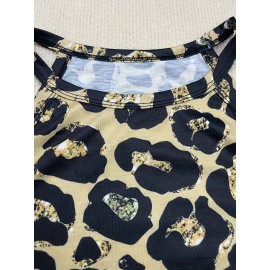 Leopard Print Halter Tank Top, Casual Sleeveless Tank Top For Summer, Women's Clothing