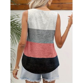 Striped Print Square Neck Tank Top, Casual Sleeveless Tank Top For Sumer, Women's Clothing