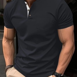 Breathable Regular Fit Golf Shirt, Men's Casual V-Neck T-Shirt Short Sleeve For Summer, Men's Clothing