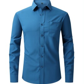 Men's Dress Shirt, Long Sleeve Button Down Lapel Slim Fit Classic Shirt For Business Best Sellers