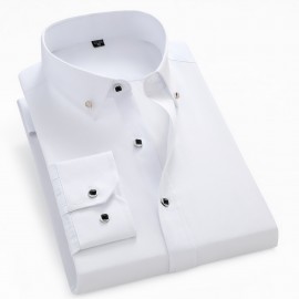 Men's Stylish Solid Shirt, Casual Breathable Lapel Button Up Short Sleeve Shirt Top For Business Activities